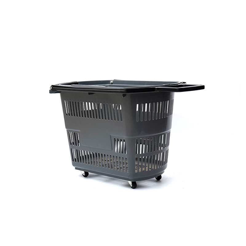 Supermarkt-Plastik kleiner vierrädriger Trolley-Einkaufskorb