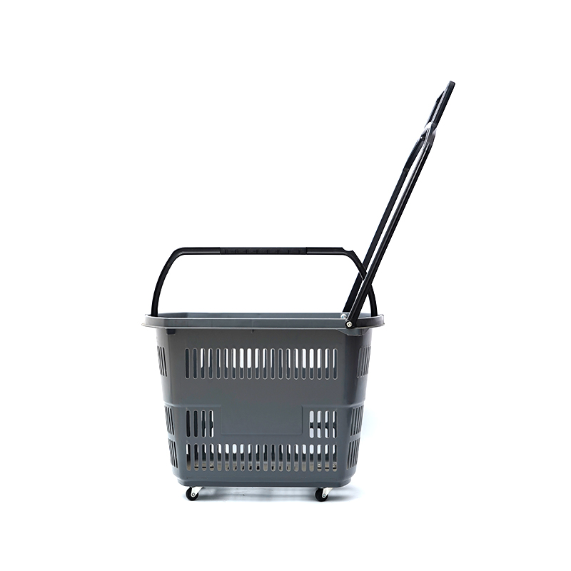 Supermarkt-Plastik kleiner vierrädriger Trolley-Einkaufskorb