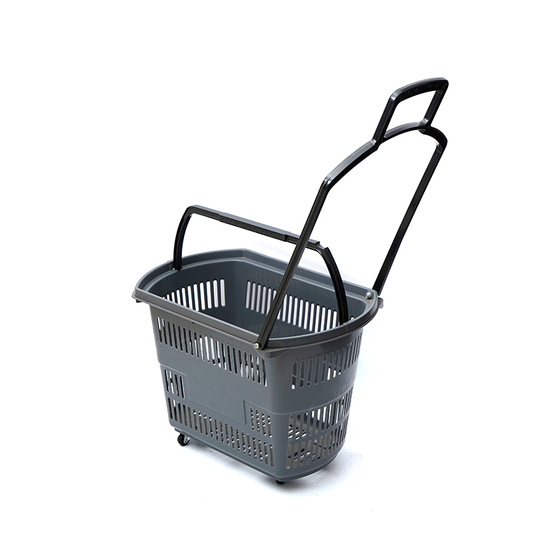 Supermarkt-Plastik kleiner vierrädriger Trolley-Einkaufskorb
